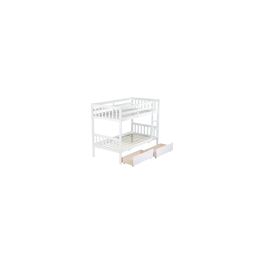 PVWIIK Twin Over Twin Bunk Bed with Storage,White