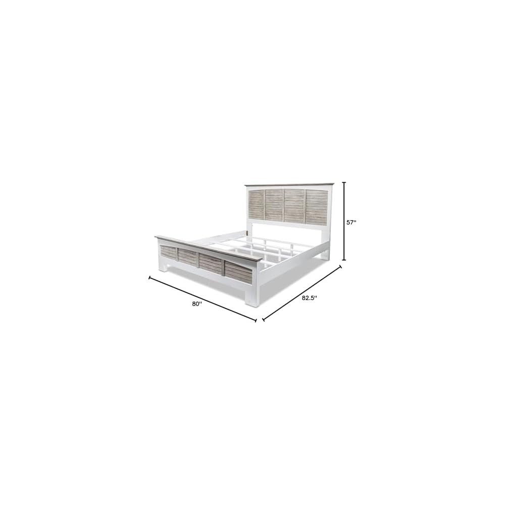 Sea Winds Trading Islamorada King Bed Solid Mindi Wood Frame with Anti-Tipping Device Distressed Dapple Grey/Blanc Finish 82.5 Inch W X 80 Inch D X 57 Inch H