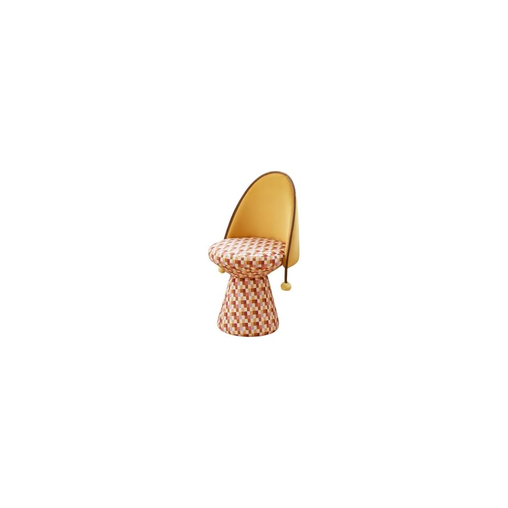 Modern Upholstered Accent Chair with Checkered Seat, Swivel Vanity Chair with Backrest, Yellow Pattern Makeup Chair, Decorative Dining Lounge Chair for Bedroom Living Room