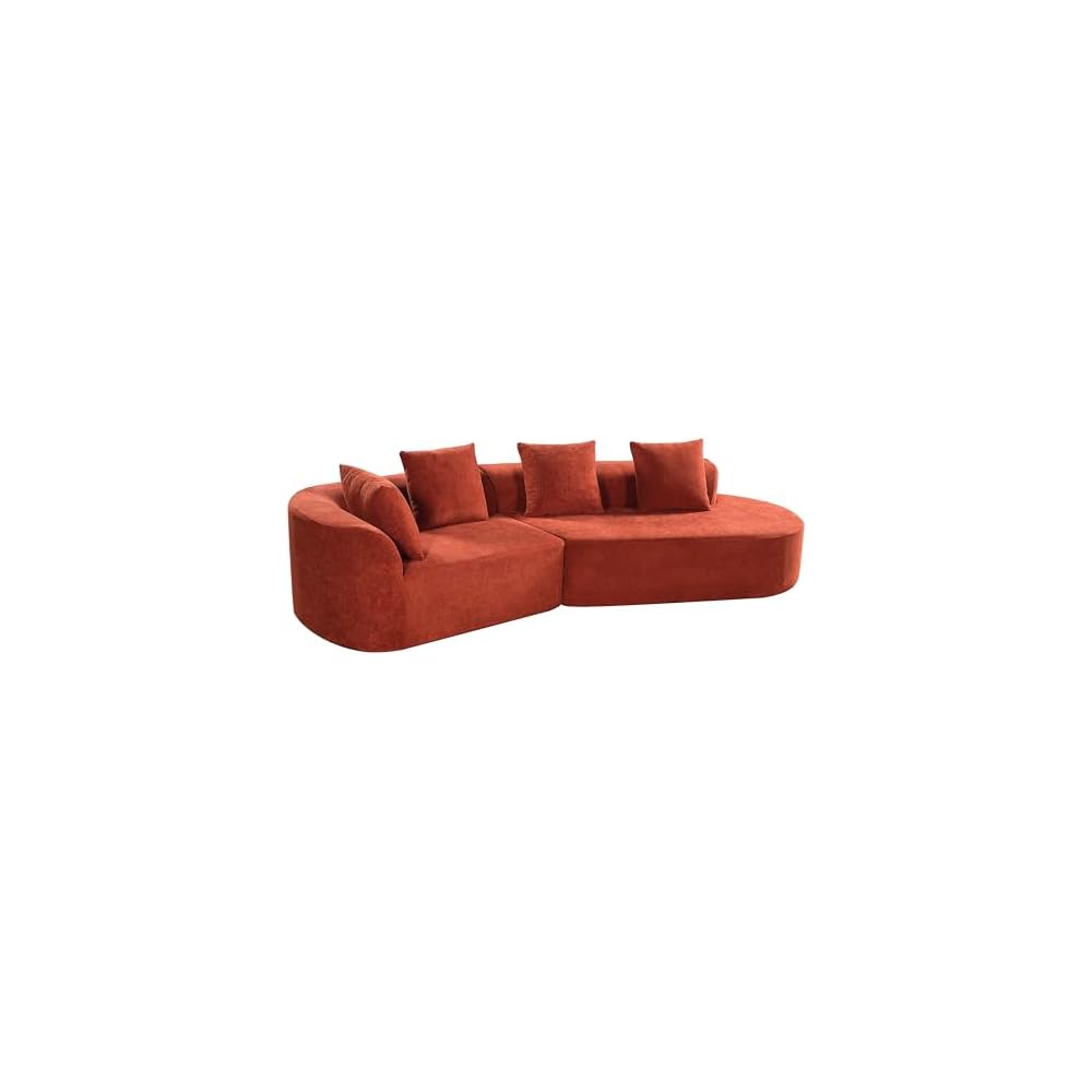 Merax 2-Piece 116" L-Shaped Modular Sectional Sofa Set, 4 Seat Fully Assembled Curved Upholstery Couch with High-Density Compressed Sponge, Chaise Lounge & 4 Pillows for Living Room, Orange