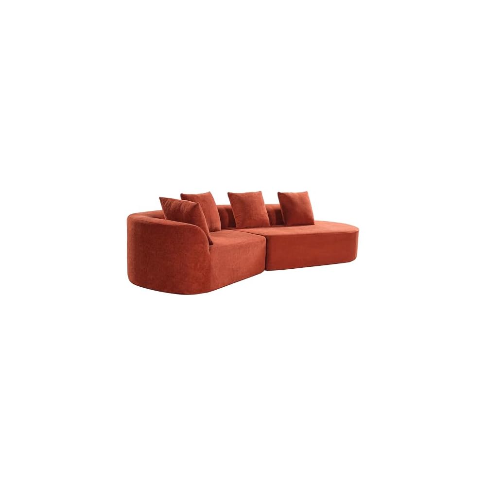 Merax 2-Piece 116" L-Shaped Modular Sectional Sofa Set, 4 Seat Fully Assembled Curved Upholstery Couch with High-Density Compressed Sponge, Chaise Lounge & 4 Pillows for Living Room, Orange