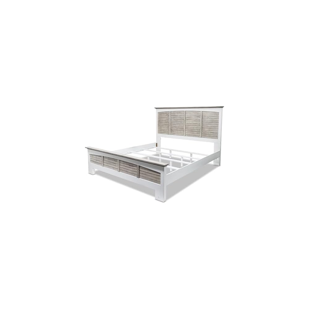 Sea Winds Trading Islamorada King Bed Solid Mindi Wood Frame with Anti-Tipping Device Distressed Dapple Grey/Blanc Finish 82.5 Inch W X 80 Inch D X 57 Inch H