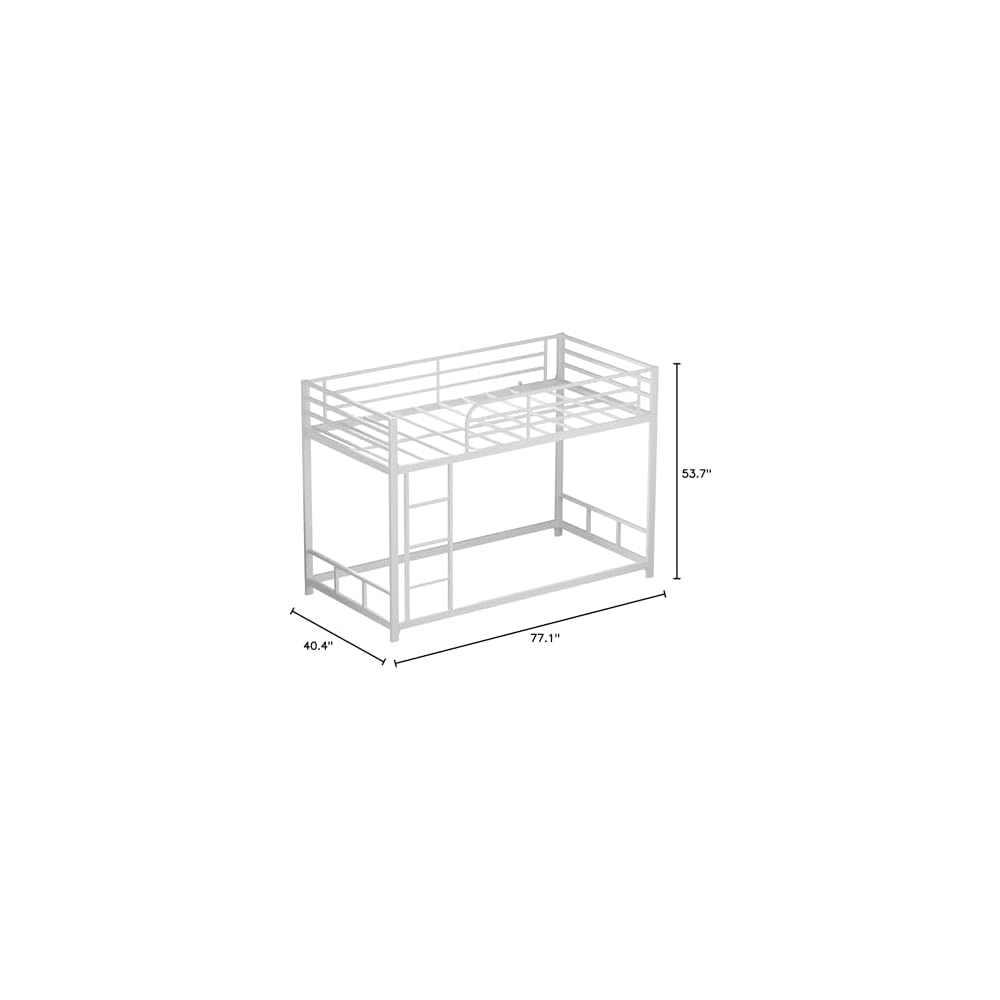Low Metal Bunk Bed Frame for Kids, Twin-Over-Twin Floor Bunkbed