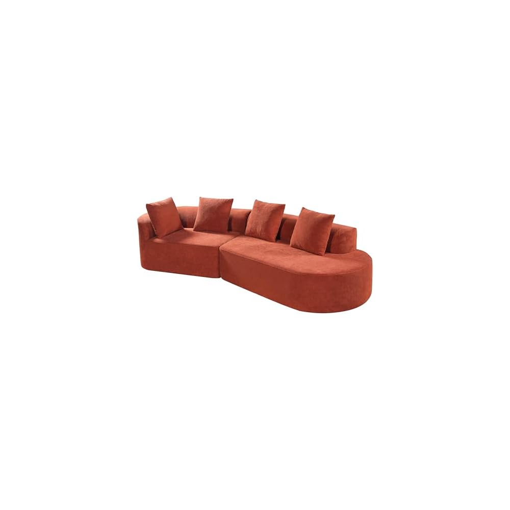 Merax 2-Piece 116" L-Shaped Modular Sectional Sofa Set, 4 Seat Fully Assembled Curved Upholstery Couch with High-Density Compressed Sponge, Chaise Lounge & 4 Pillows for Living Room, Orange