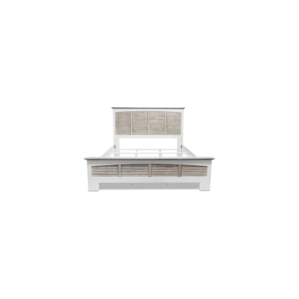 Sea Winds Trading Islamorada King Bed Solid Mindi Wood Frame with Anti-Tipping Device Distressed Dapple Grey/Blanc Finish 82.5 Inch W X 80 Inch D X 57 Inch H