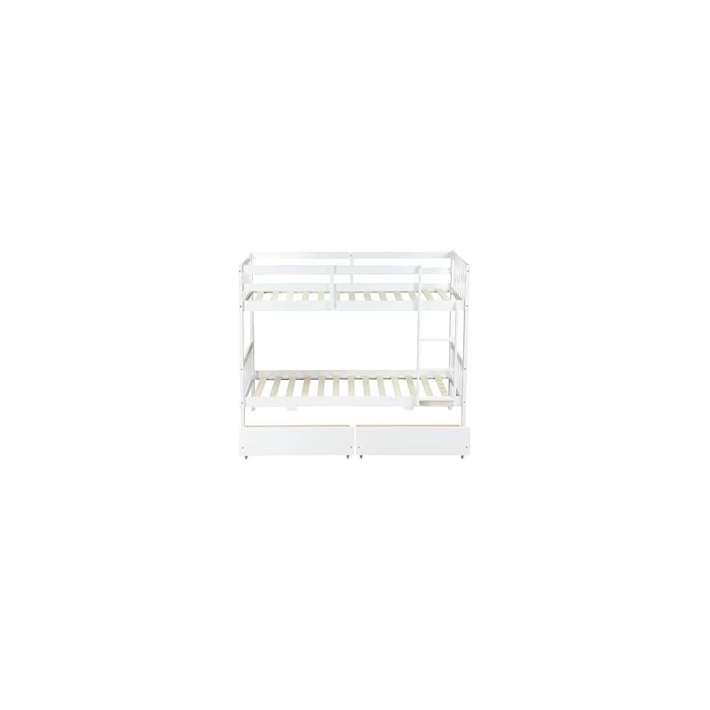 PVWIIK Twin Over Twin Bunk Bed with Storage,White