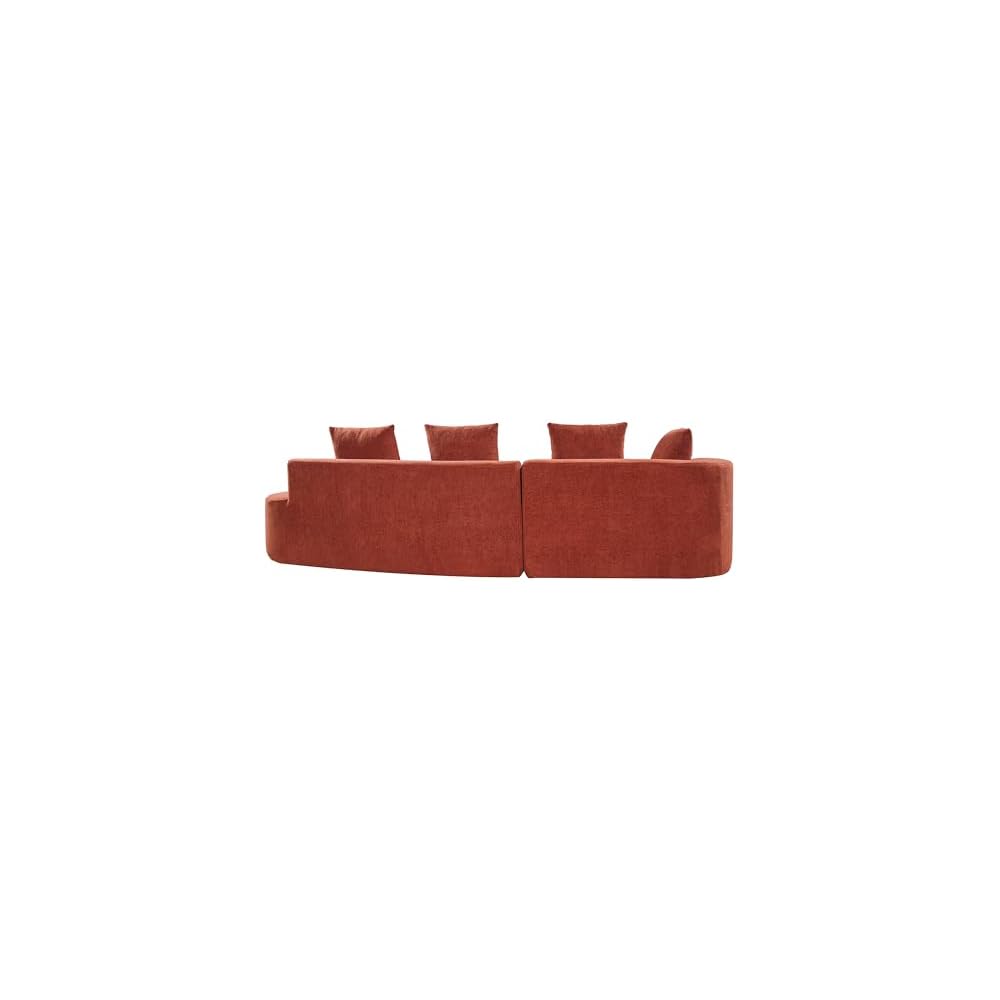 Merax 2-Piece 116" L-Shaped Modular Sectional Sofa Set, 4 Seat Fully Assembled Curved Upholstery Couch with High-Density Compressed Sponge, Chaise Lounge & 4 Pillows for Living Room, Orange