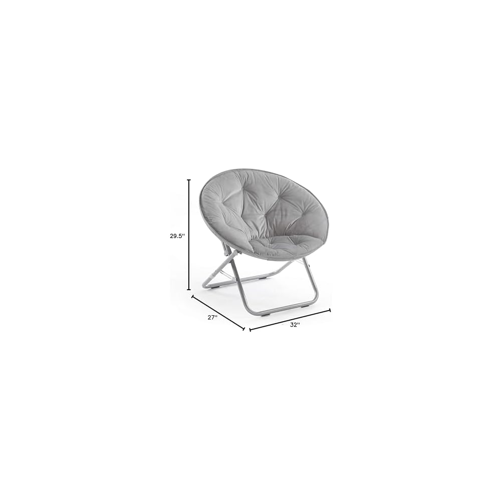 Urban Living Micromink Foldable Saucer Chair Compact Portable Lounge Seat Lightweight Comfortable Indoor Outdoor Relaxation Furniture Ergonomic Design Home Dorm Room Chair Grey