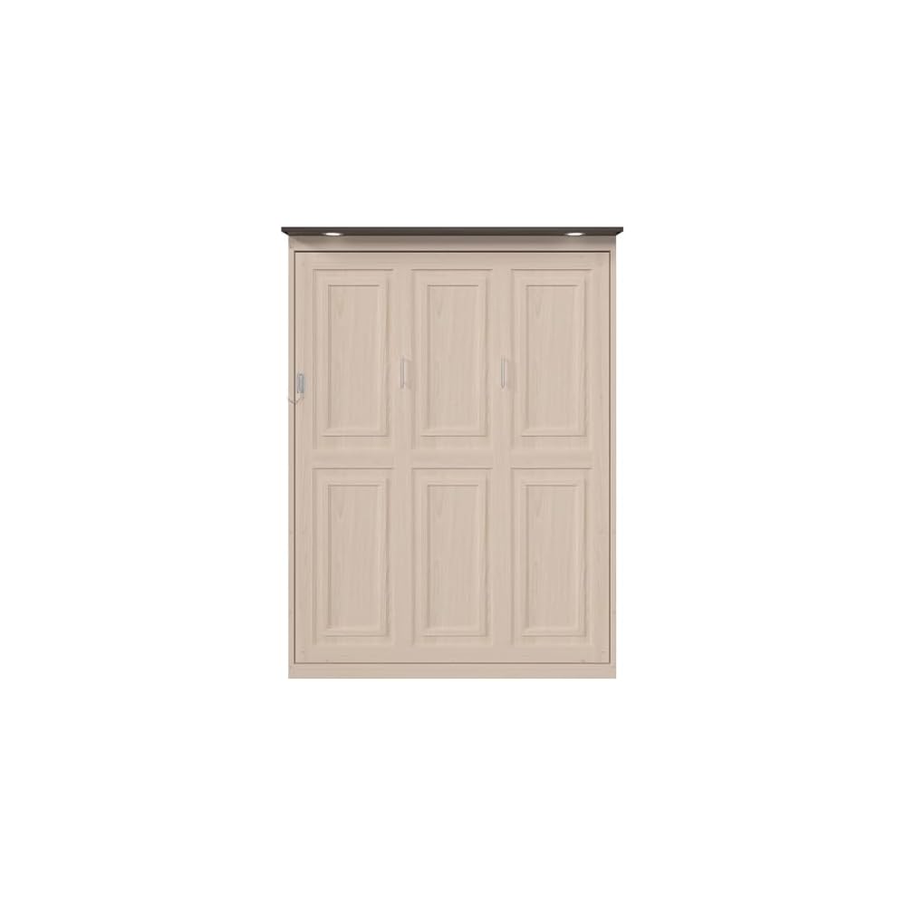 Virubi Queen Farmhouse Murphy Bed with LED, Solid Wood Vertical Murphy Wall Bed Cabinet for Adults for Guest Room (Natural Wood)