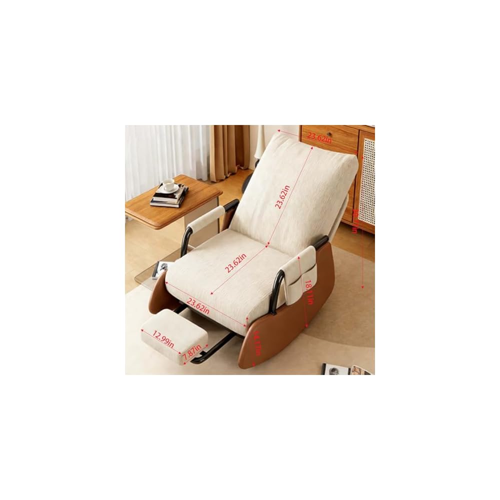 Cozy Indoor Rocking Chair, Corduroy Glider with Extendable Pedals & Adjustable Backrest(White)