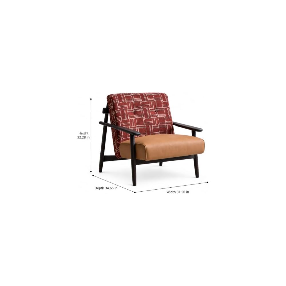 Accent Chair, Rust, Cotton Fabric Wood Arm Lounge Chair