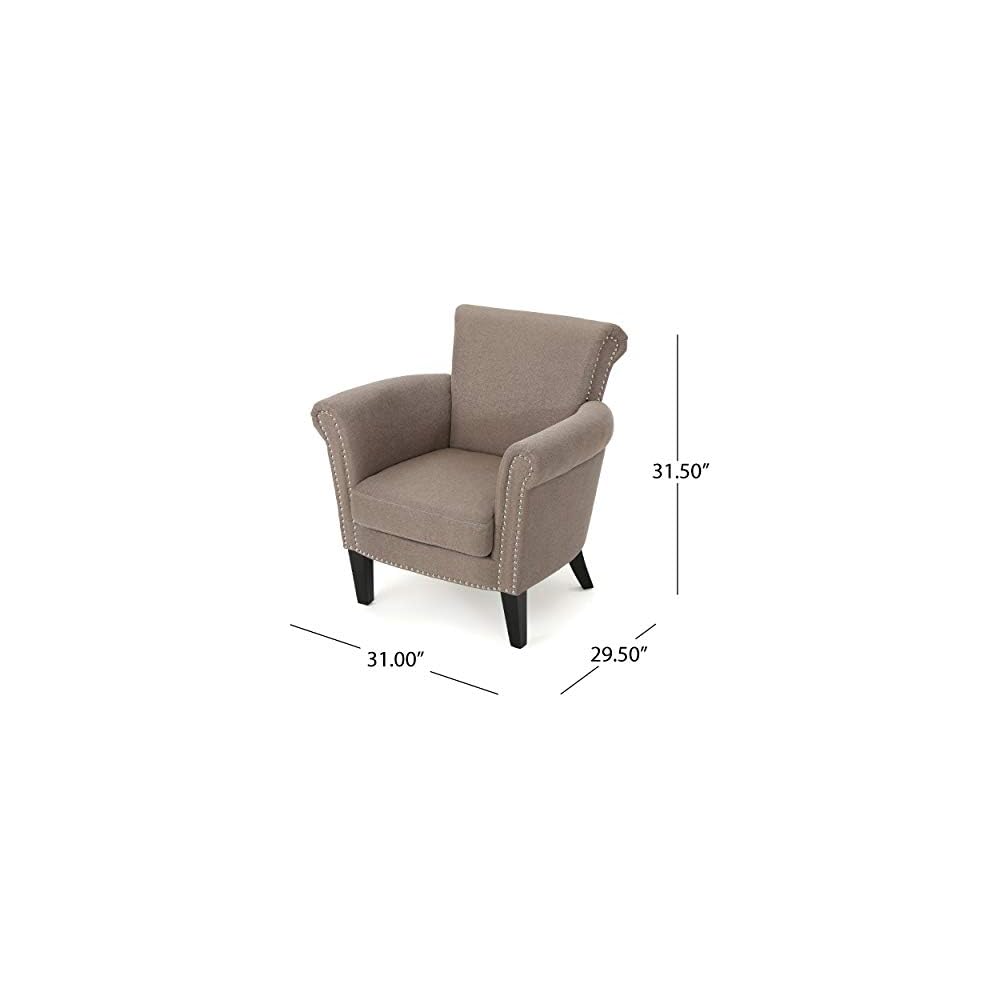 Christopher Knight Home Brice Vintage Scroll Arm Studded Fabric Club Chair, Light Coffee / Dark Brown, 31D x 29.5W x 31.5H in