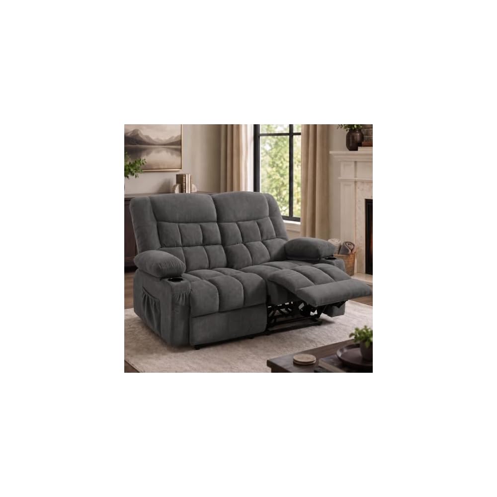 Reclining Loveseat Recliner Couch, Double Recliner Sofa with Cup Holder