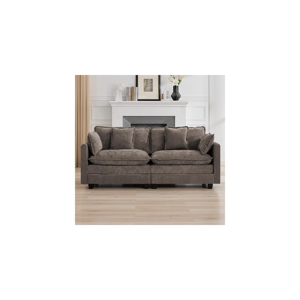 76'' Cloud Deep Seat Loveseat, Modular Sofa for Living Room, Brown