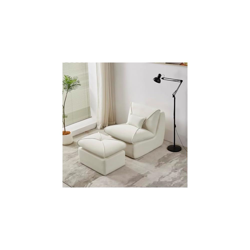 30" Lounge Couch Chair, Ottoman Set, Modern Small-Space Sofa with Compressed Packaging & Multifunctional Design for Living Room/Studio, Beige