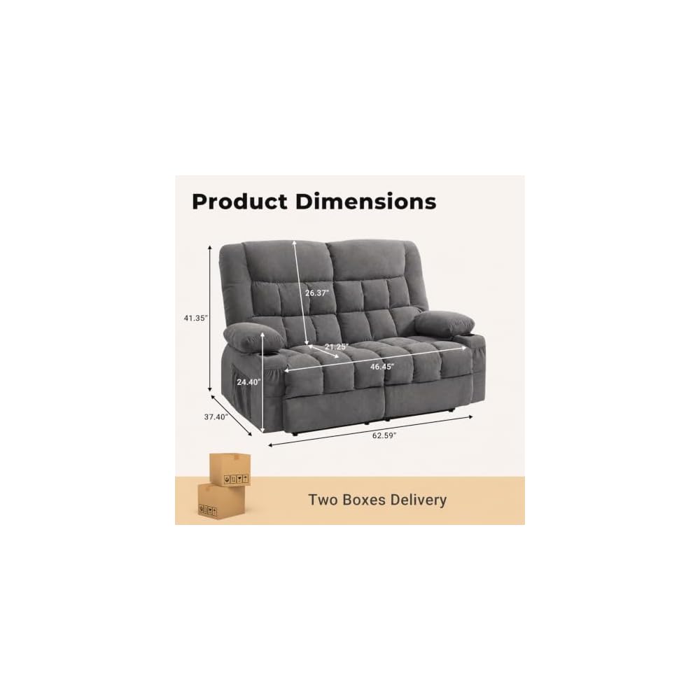 Reclining Loveseat Recliner Couch, Double Recliner Sofa with Cup Holder