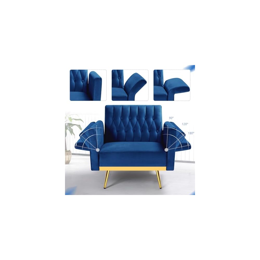 3 Pieces Velvet Sofa Set w/Adjustable Armrest &Backrest,Blue