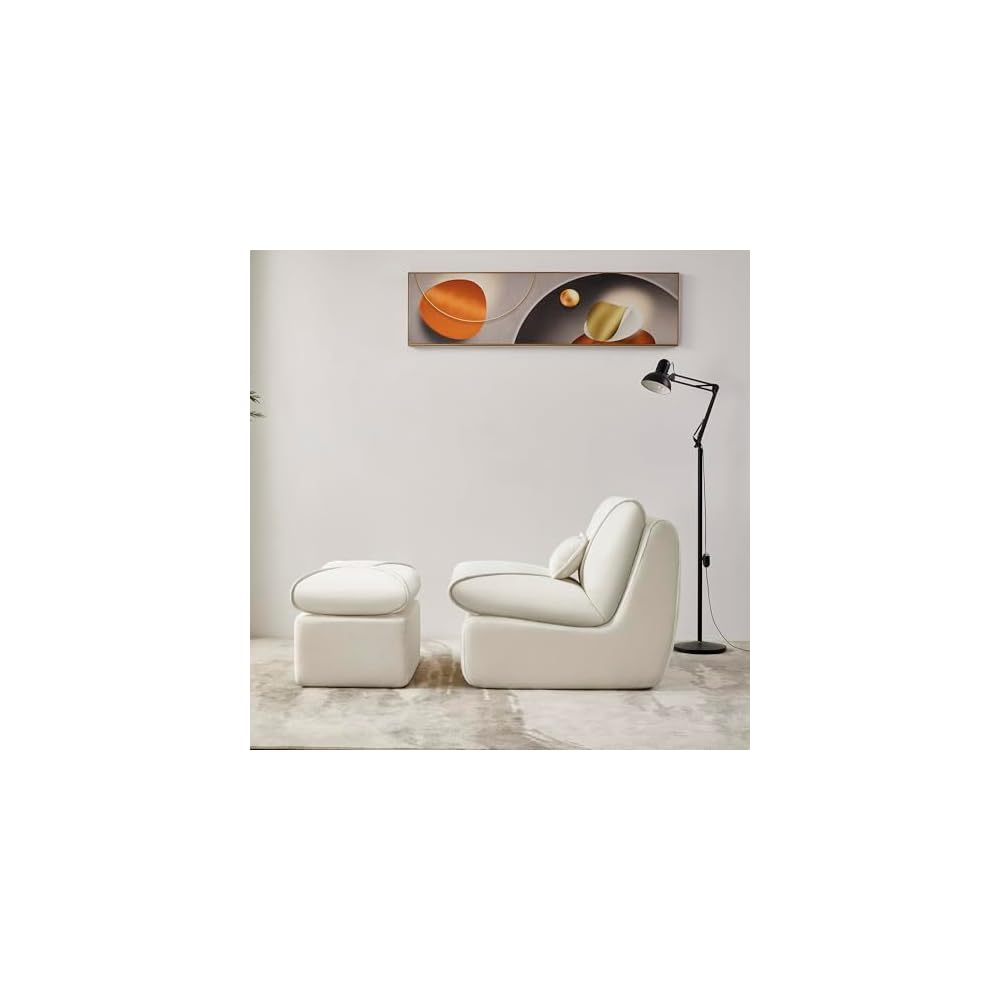 30" Lounge Couch Chair, Ottoman Set, Modern Small-Space Sofa with Compressed Packaging & Multifunctional Design for Living Room/Studio, Beige