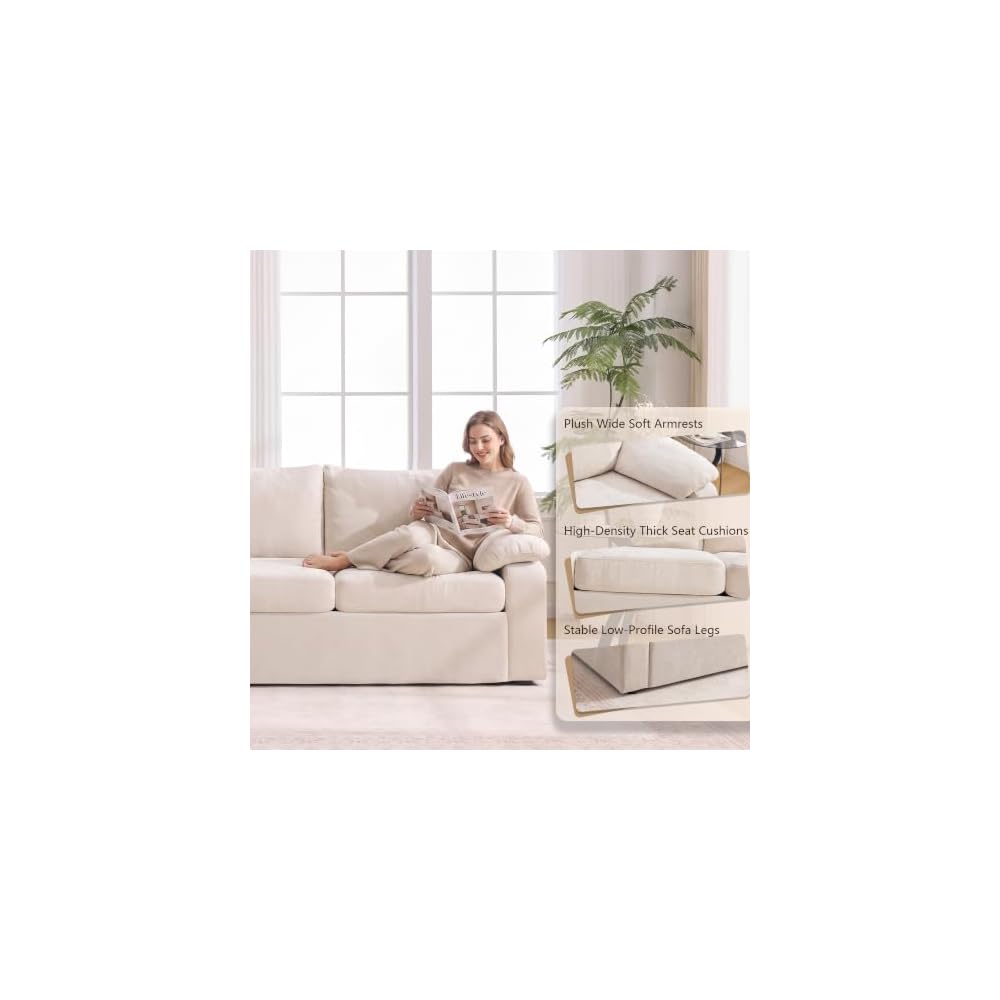 95 "3 Seater Sofa Removable Armrest Chenille Cloud Sofa,Hidden Legs,Beige