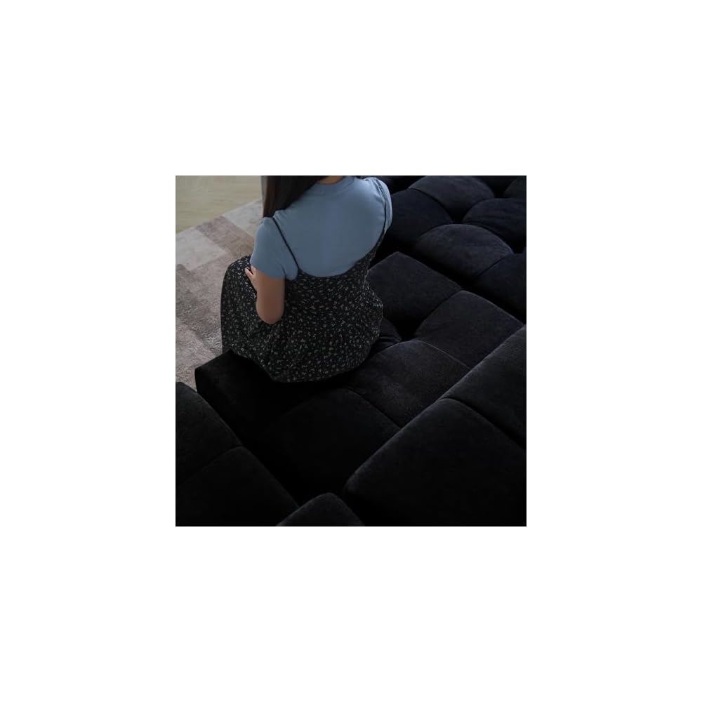 WJShome 144" Sectional Couches for Living Room,Modular Sectional Sofa, U Shaped Couch, Linen Deep Seat Cloud Couches with Pillow for Living Room,Black