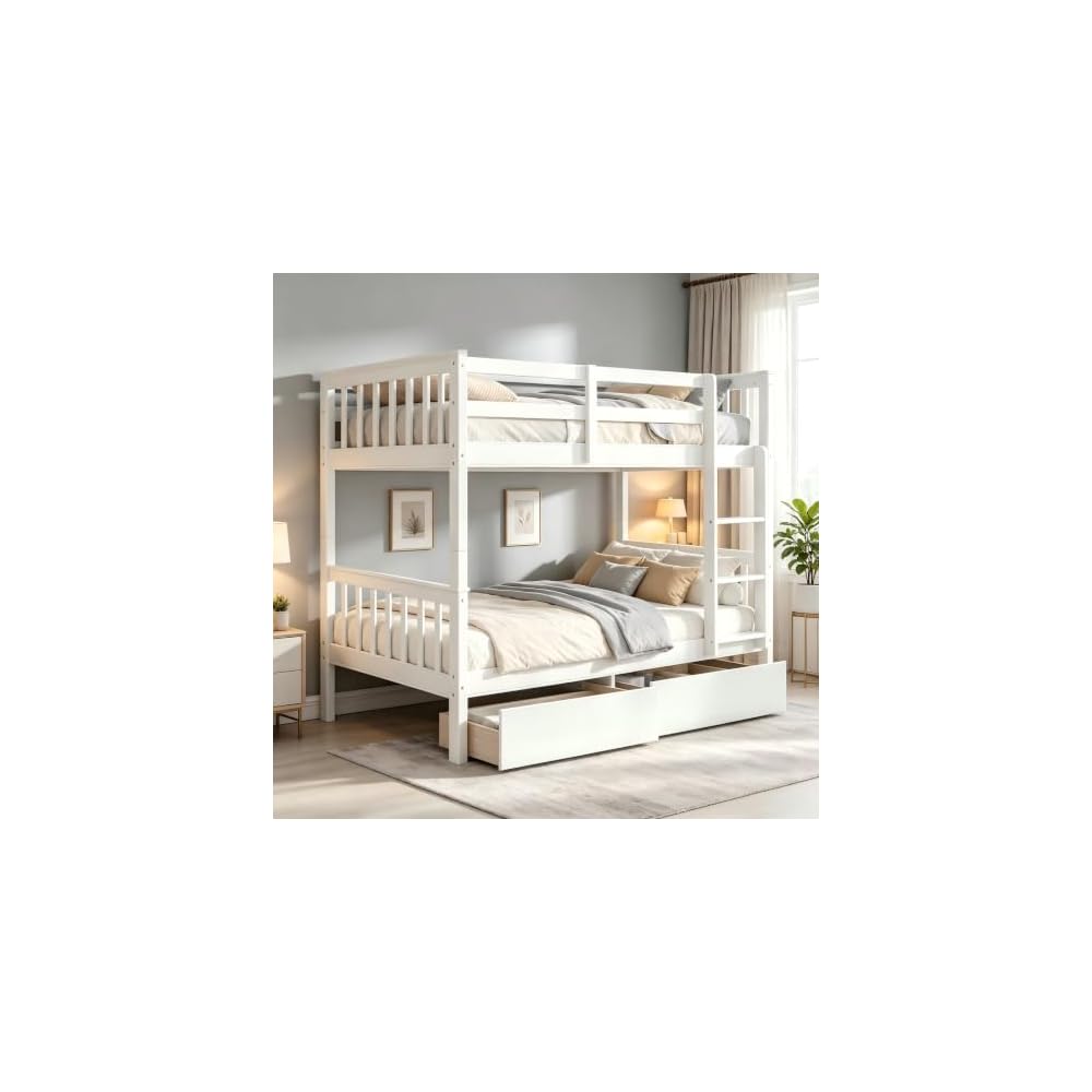 PVWIIK Twin Over Twin Bunk Bed with Storage,White