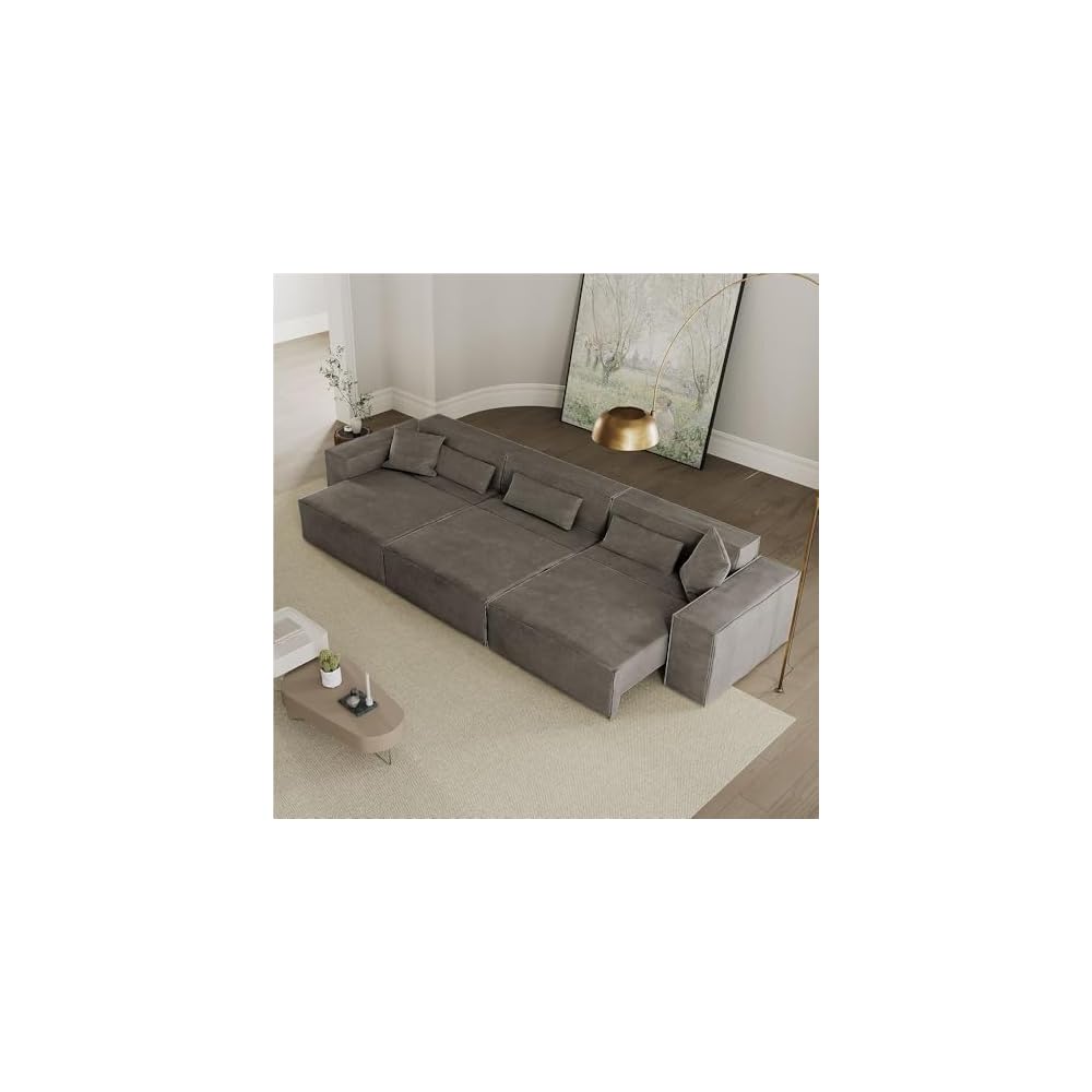 133" Power Modern Sofa Bed Oversized Large Sleeper Sectional Sofa Bed Convertible Couch Bed for Living Room Electric Pull Out with Deep Seat Comfy Velvet Beige Sofa, Dark Gray