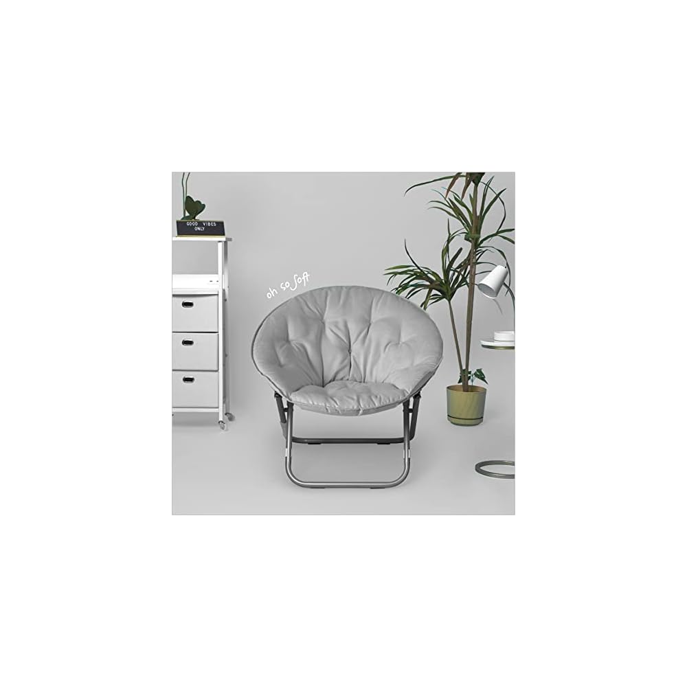 Urban Living Micromink Foldable Saucer Chair Compact Portable Lounge Seat Lightweight Comfortable Indoor Outdoor Relaxation Furniture Ergonomic Design Home Dorm Room Chair Grey