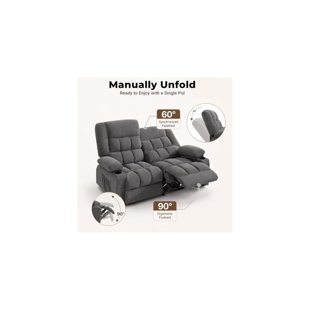 Reclining Loveseat Recliner Couch, Double Recliner Sofa with Cup Holder