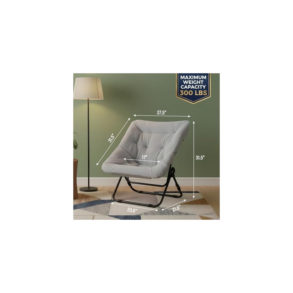 Tiita Comfy Folding Saucer Chair for Adults, Moon Chair, Grey