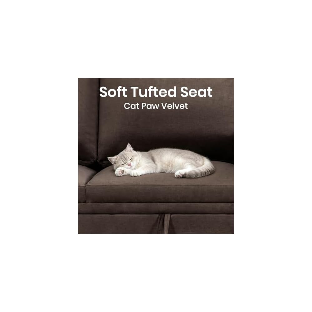 81"L Shaped Sleeper Sofa with Pull Out Bed, Modular Sectional Couch, Brown