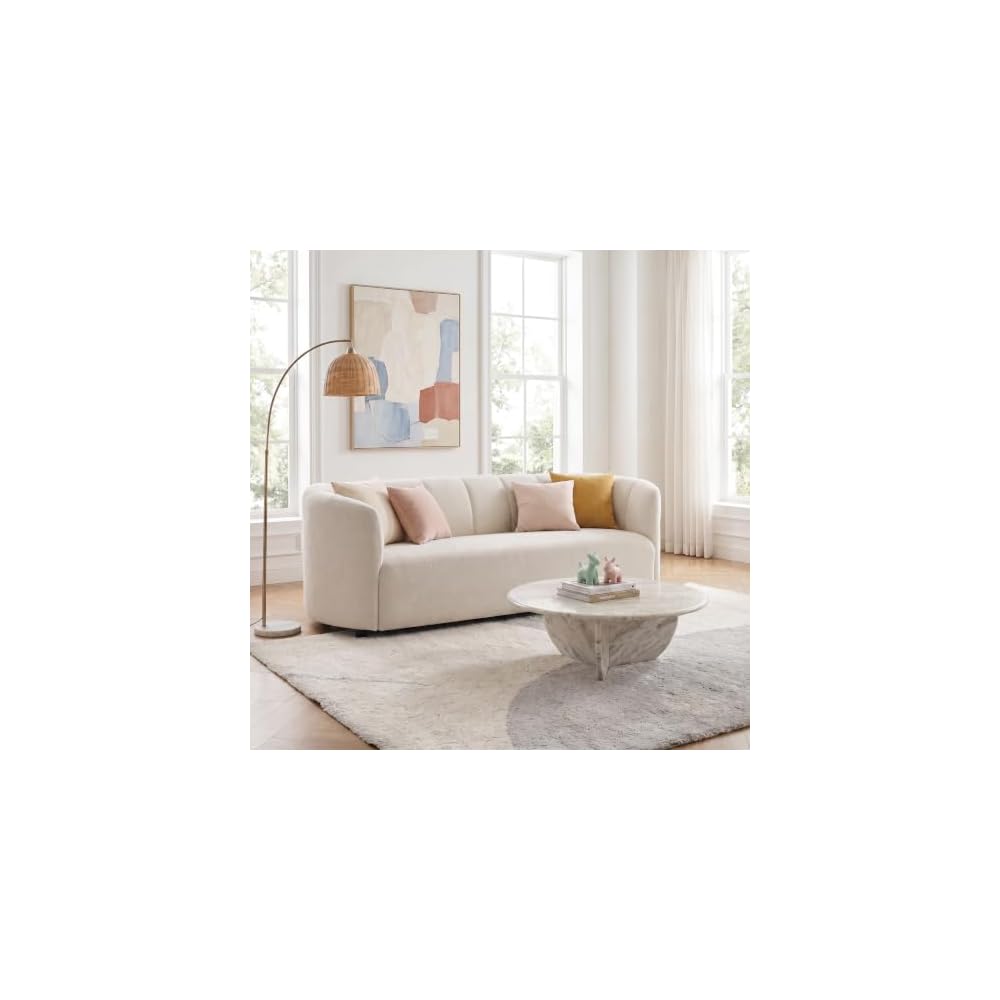Merax Modern 80" Velvet 3-Seater Sofa, Cruved Couch for Living Room, Beige