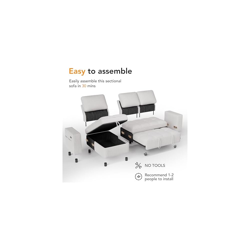WEUP 81" Modular Sectional Sleeper Sofa Bed, Chenille L-Shaped Couch Bed with Adjustable Backrest, Pull Out Couch with Reversible Chaise Storage, USB Charging & Tool-Free Assembly, Beige