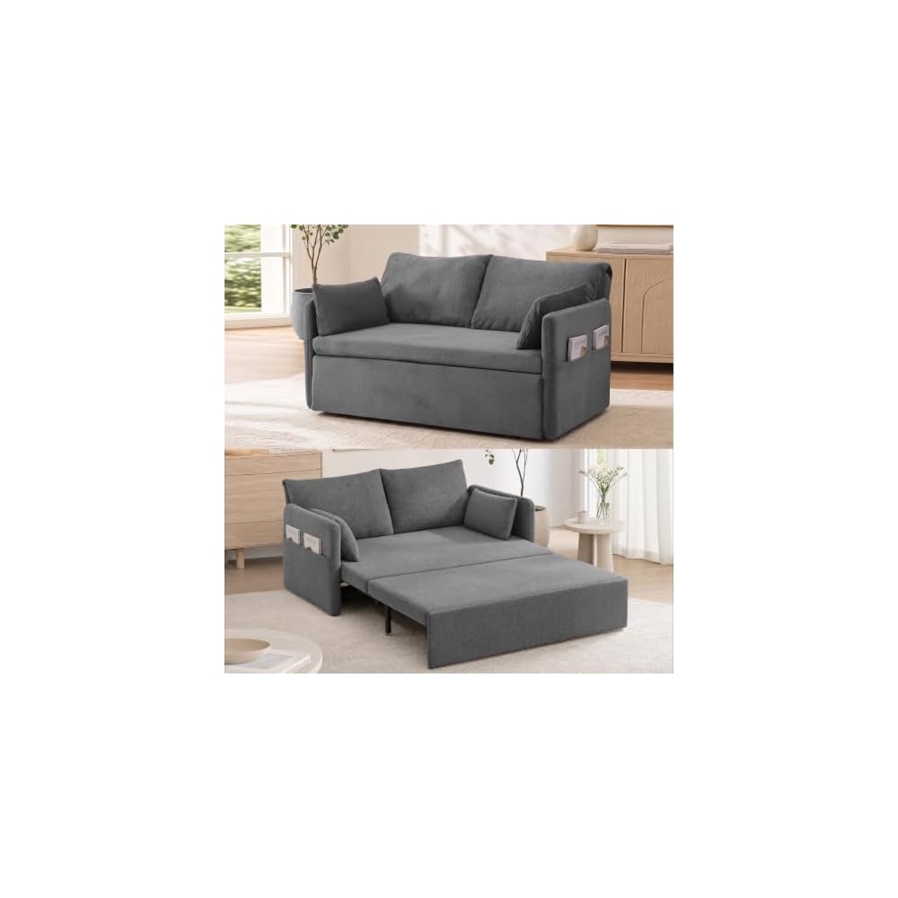 CECER 66.5" Queen Pull Out Couch Bed with Adjustable Backrest-Grey