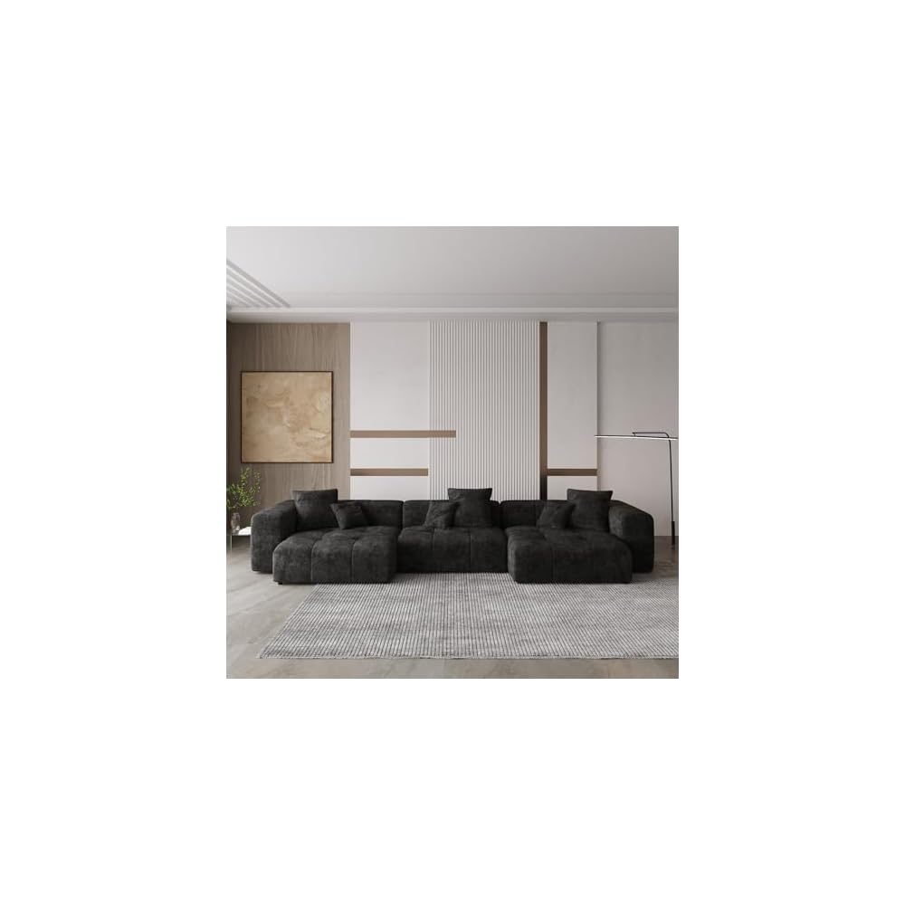 WJShome 144" Sectional Couches for Living Room,Modular Sectional Sofa, U Shaped Couch, Linen Deep Seat Cloud Couches with Pillow for Living Room,Black