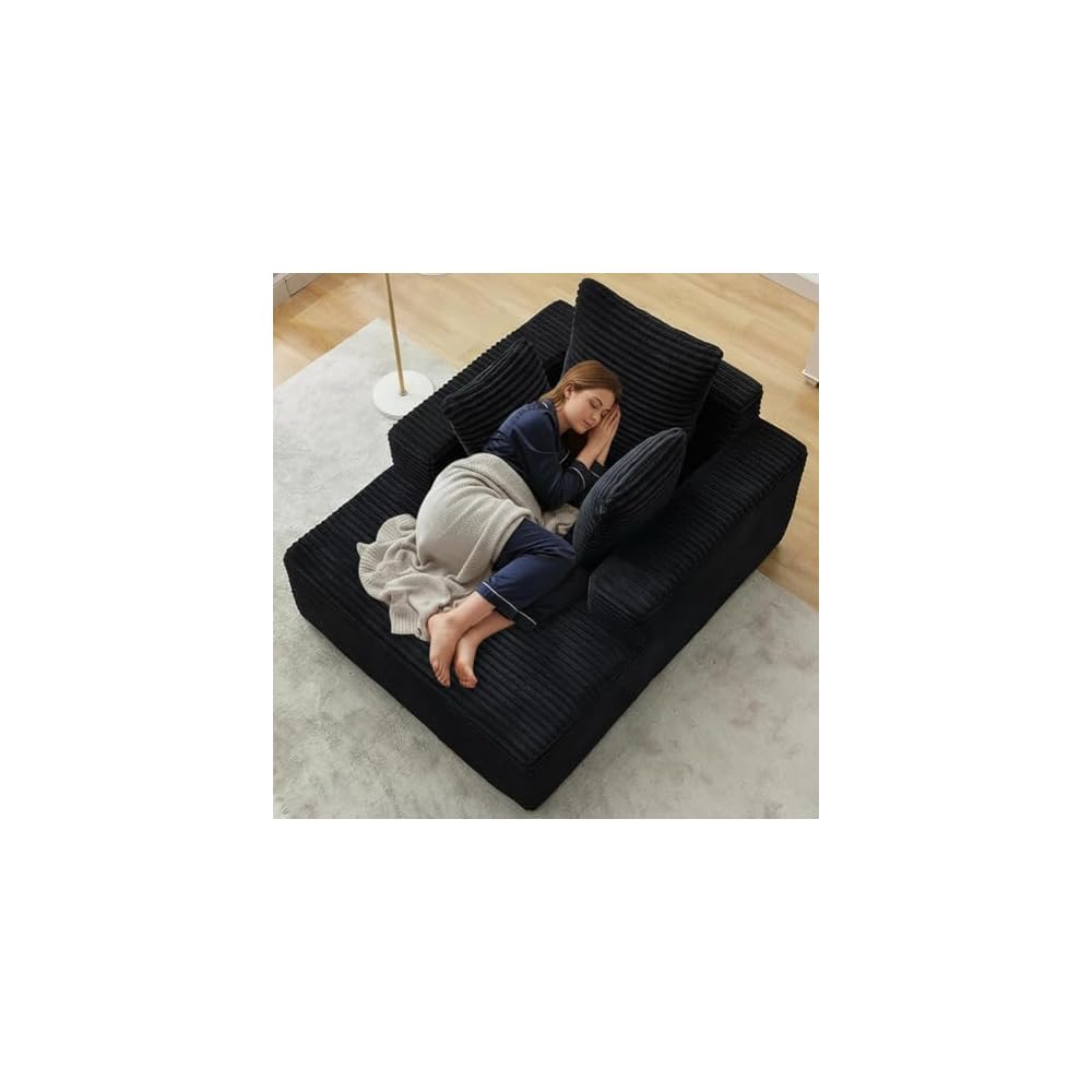 Boneless Couch Chaise Lounge Chair, 54" Oversized Cloud Sofa with Deep Seat, Plush Corduroy Reading Chair for Living Room, Bedroom, Reading Nook, Apartment, Gaming Room & Movie Nights, Black