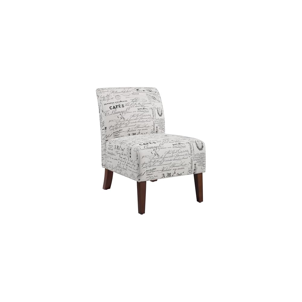 Lily Linen Script Accent Chair with Dark Walnut Legs by Linon