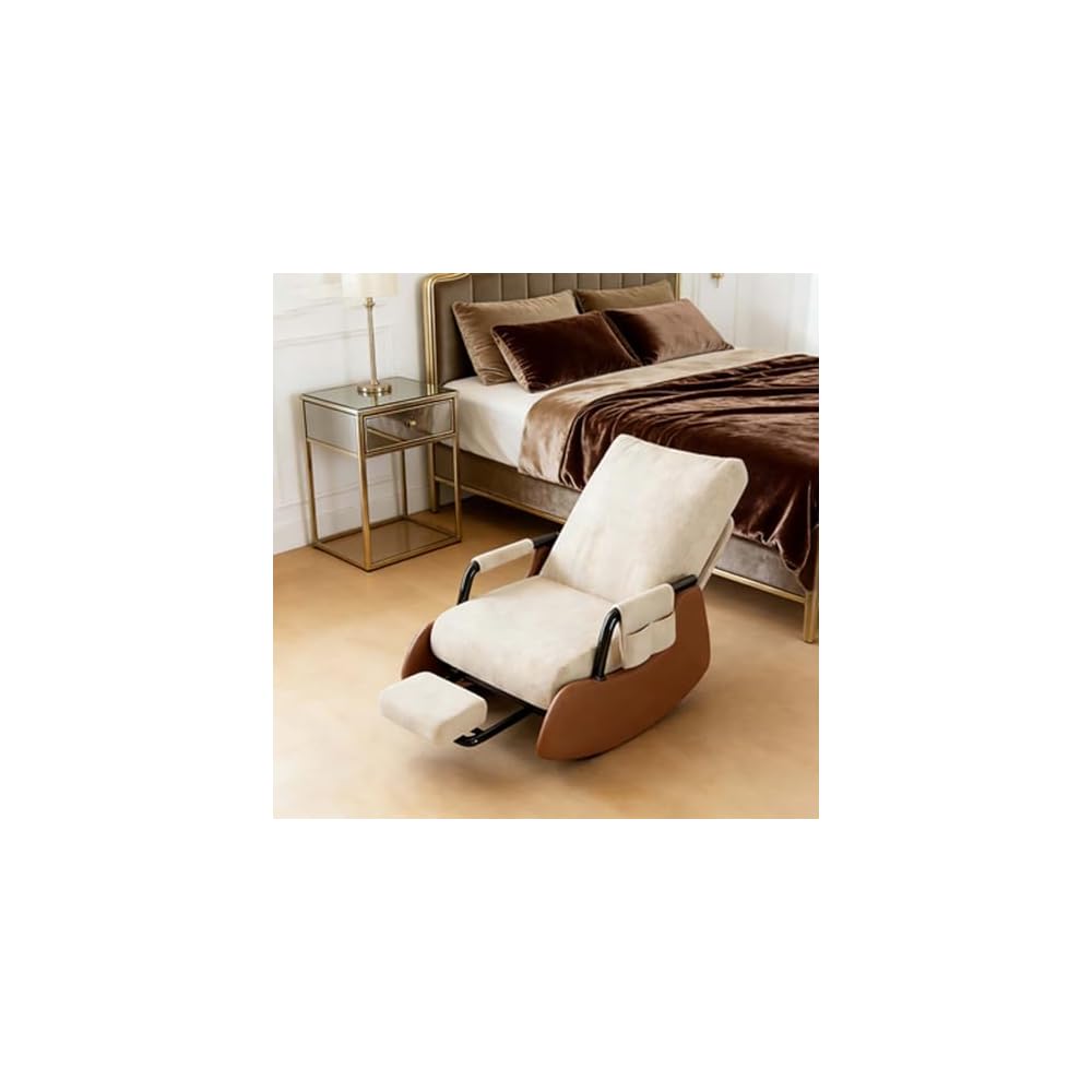 Cozy Indoor Rocking Chair, Corduroy Glider with Extendable Pedals & Adjustable Backrest(White)