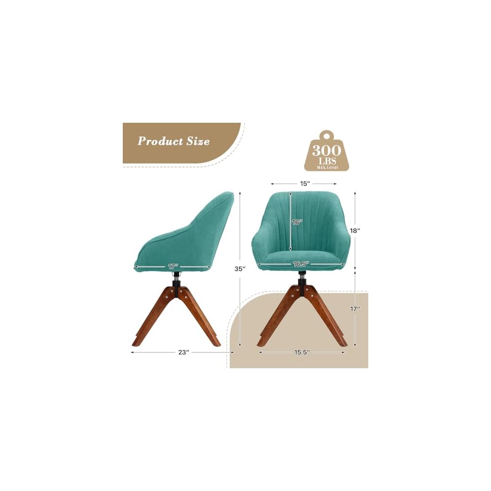 Athena Collection Modern Accent Chair, Comfy Swivel Reading Chair for Adults, Soft Upholstered Fabric Armchair with Wooden Legs for Living Room, Bedroom, Dorm, Office, Green