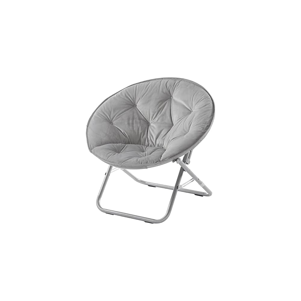Urban Living Micromink Foldable Saucer Chair Compact Portable Lounge Seat Lightweight Comfortable Indoor Outdoor Relaxation Furniture Ergonomic Design Home Dorm Room Chair Grey