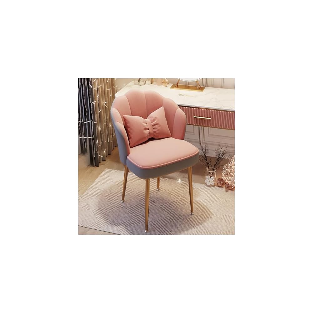 Pink Makeup Vanity Chair with Metal Legs, Backrest, Comfortable Seating for Living Room, Makeup Room, Beauty Salon, Stylish Decor, Modern Design