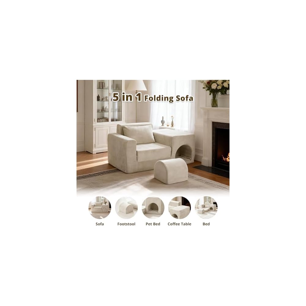Boneless Folding Sofa Bed, Convertible Chair to Bed with Ottoman
