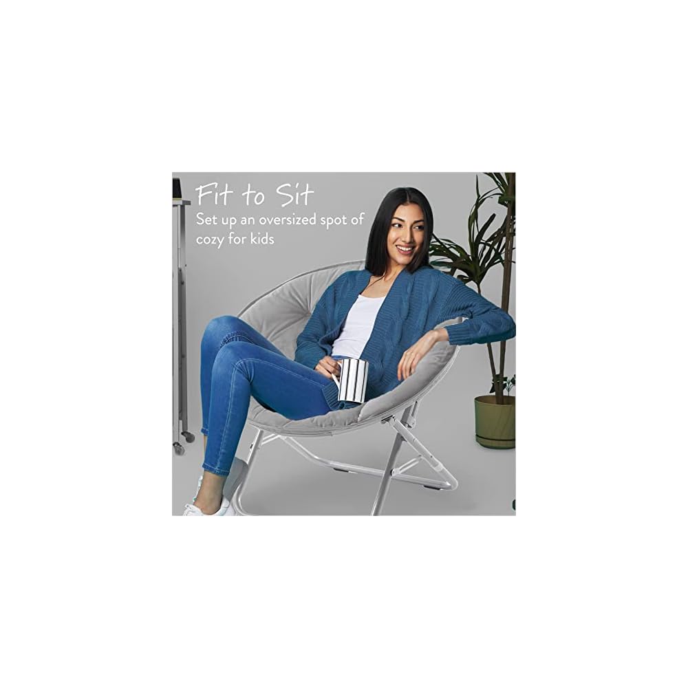 Urban Living Micromink Foldable Saucer Chair Compact Portable Lounge Seat Lightweight Comfortable Indoor Outdoor Relaxation Furniture Ergonomic Design Home Dorm Room Chair Grey