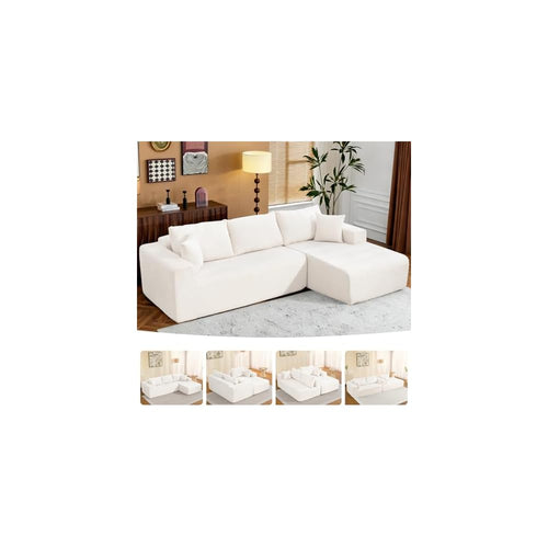 108" Cloud Couch Sectional Boneless L-Shaped Sofa Beige Right Facing Chaise