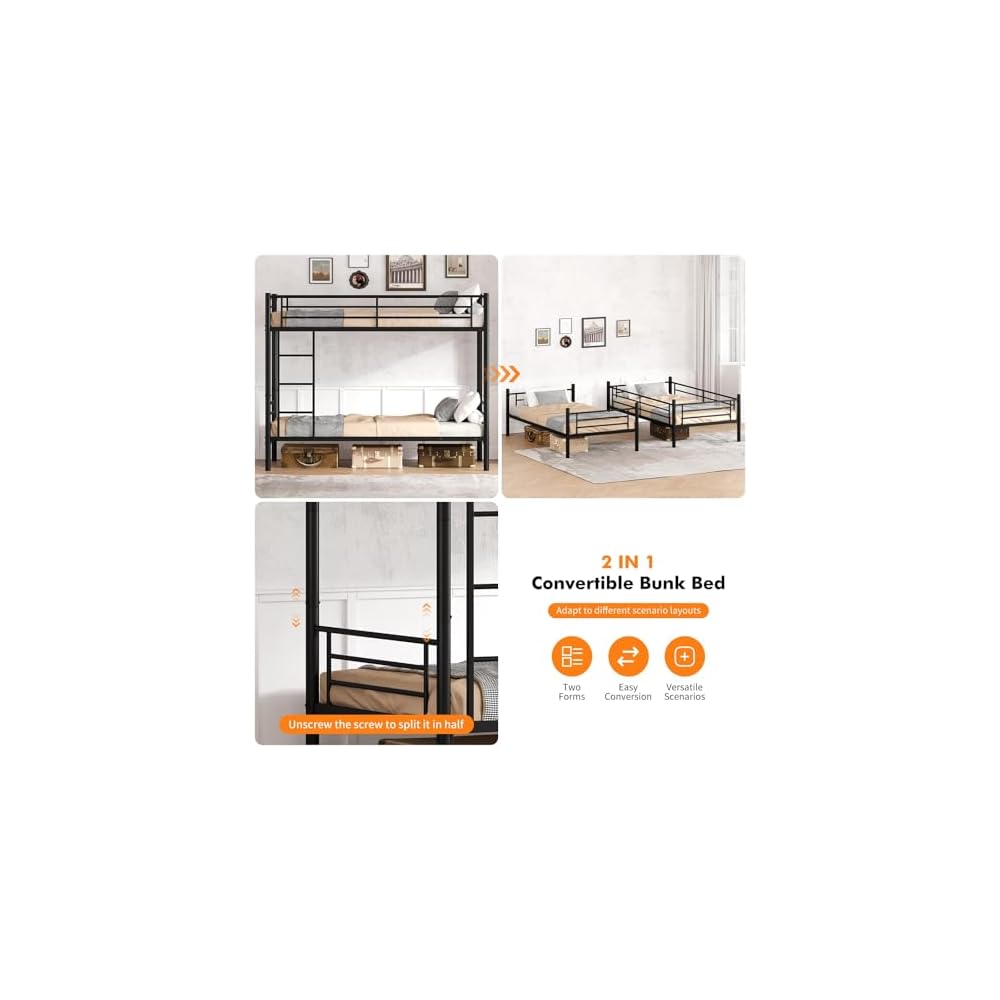 Metal Bunk Bed Twin Over Twin Sturdy Heavy Duty Bunk Beds