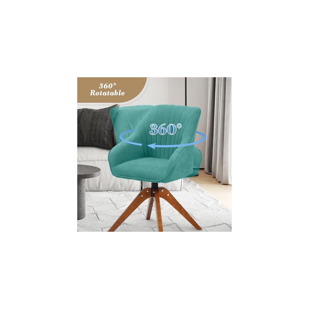 Athena Collection Modern Accent Chair, Comfy Swivel Reading Chair for Adults, Soft Upholstered Fabric Armchair with Wooden Legs for Living Room, Bedroom, Dorm, Office, Green