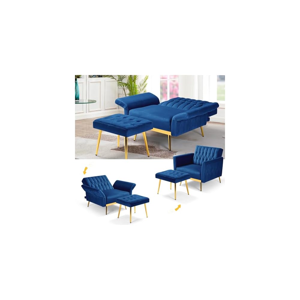 3 Pieces Velvet Sofa Set w/Adjustable Armrest &Backrest,Blue
