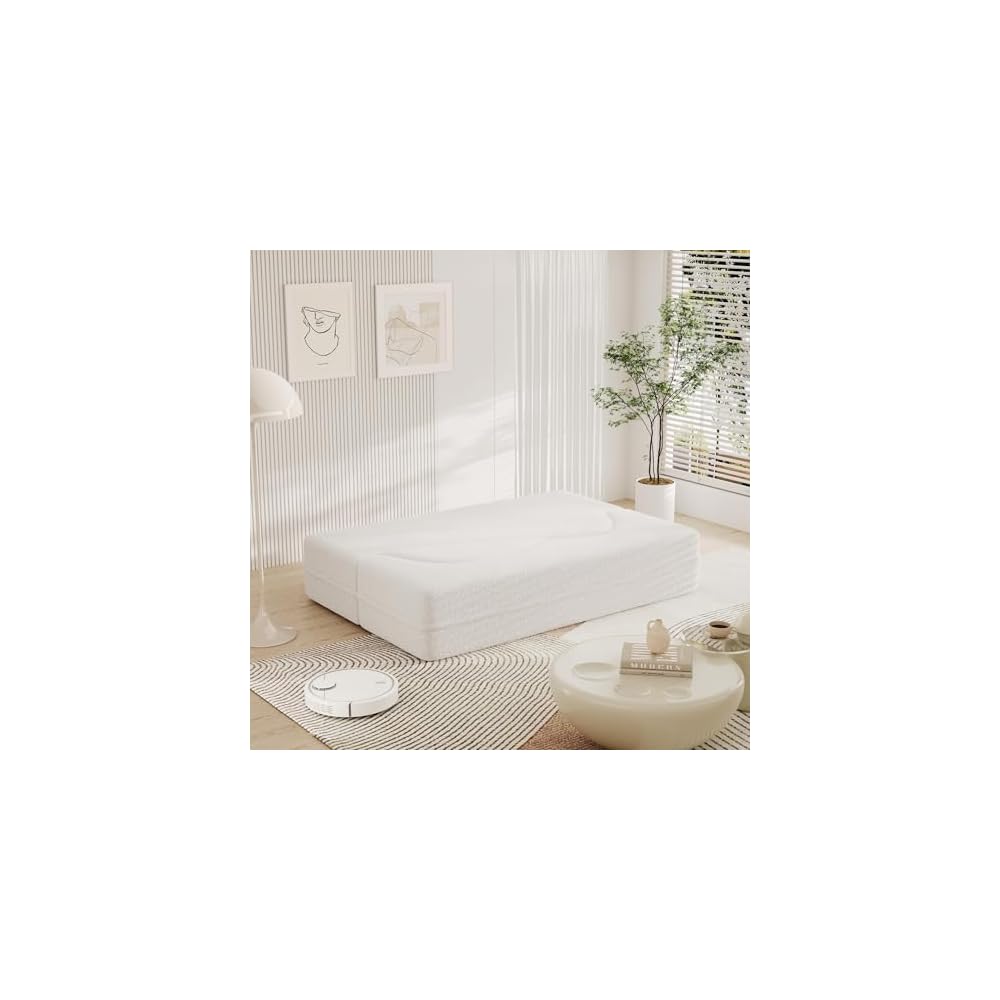 Modern Floor Foam Sleeper Sofa Bed 2-in-1 Convertible Cloud Sofa for Home Apartments Bedroom, Convertible Folding Lounge Sofa Bed, White