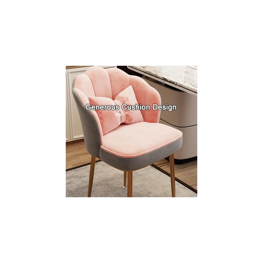 Pink Makeup Vanity Chair with Metal Legs, Backrest, Comfortable Seating for Living Room, Makeup Room, Beauty Salon, Stylish Decor, Modern Design