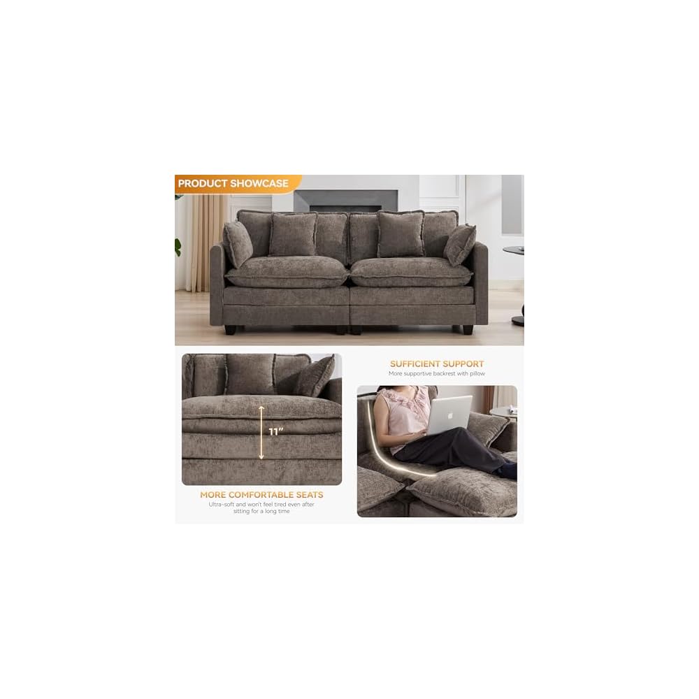 76'' Cloud Deep Seat Loveseat, Modular Sofa for Living Room, Brown