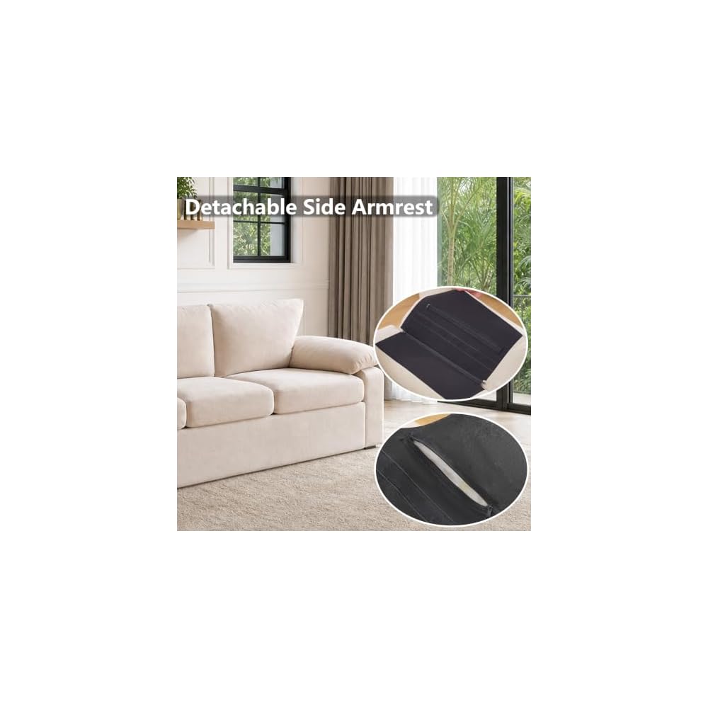 95 "3 Seater Sofa Removable Armrest Chenille Cloud Sofa,Hidden Legs,Beige